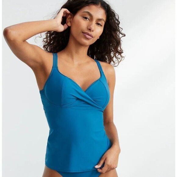 Birdsong Other - Birdsong Size 32DDD Bare Necessities Teal Blue Underwire Wrap Tankini Swim Top